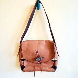 Lucky Brand Leather Shoulder Bag Purse Laguna Canyon Collection Embroidered Boho